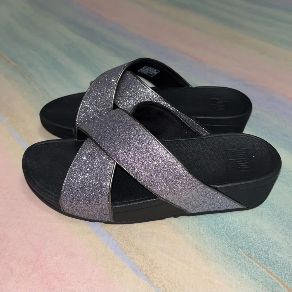 FitFlop Lulu Glitterdust Wedge Sandals size 9